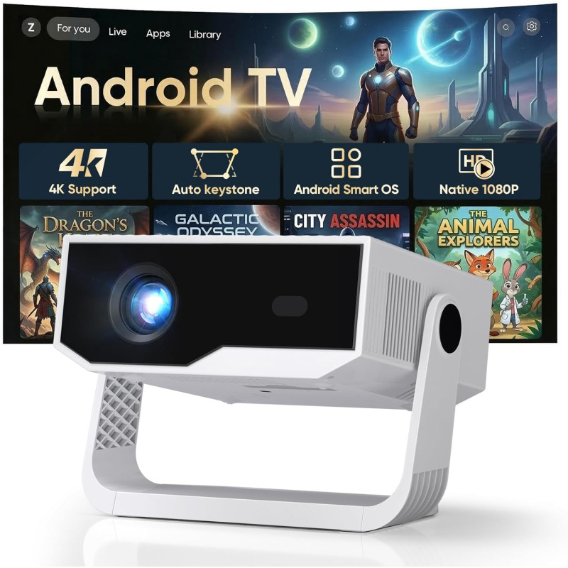 [2026 version améliorée] android 14 videoprojecteur 4k &1080p wifi et bleutooth focus électronique correction à 270 degrés retro