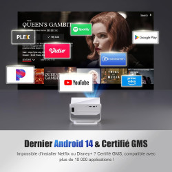 [2026 version améliorée] android 14 videoprojecteur 4k &1080p wifi et bleutooth focus électronique correction à 270 degrés retro