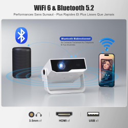 [2026 version améliorée] android 14 videoprojecteur 4k &1080p wifi et bleutooth focus électronique correction à 270 degrés retro