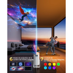 Vidéoprojecteur 4k supporte, mini projecteur portable apps intégrées avec wifi et bleutooth, 270° rotation home cinéma star rétr