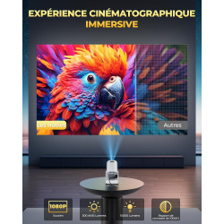Vidéoprojecteur 4k supporte, mini projecteur portable apps intégrées avec wifi et bleutooth, 270° rotation home cinéma star rétr