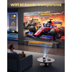 Vidéoprojecteur 4k supporte, mini projecteur portable apps intégrées avec wifi et bleutooth, 270° rotation home cinéma star rétr