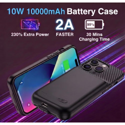 Coque de batterie pour iPhone 13 Pro Max/14 Pro Max/12 Pro Max/14Plus, étui de charge portable de voyage ultra fin, mise à nivea