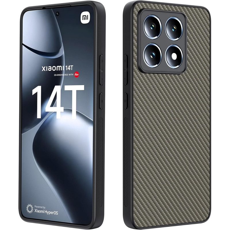 Coque pour Xiaomi 14T, [Fibre de Carbone] Housse de Protection avec Cache Appareil Photo, Antichoc, Résistant aux Rayures (Or Fo