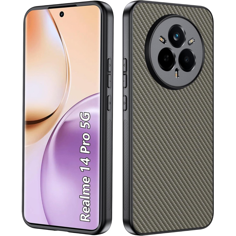 Coque pour Realme 14 Pro 5G, [Fibre de Carbone] Housse de Protection avec Cache Appareil Photo, Antichoc, Résistant aux Rayures 