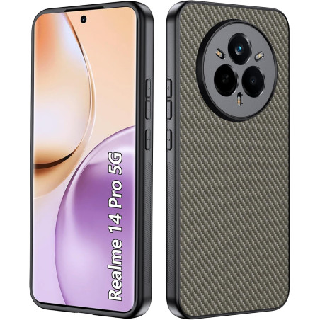 Coque pour Realme 14 Pro 5G, [Fibre de Carbone] Housse de Protection avec Cache Appareil Photo, Antichoc, Résistant aux Rayures 