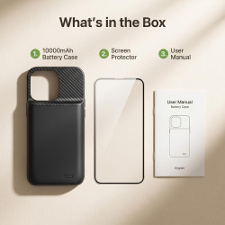 Coque batterie pour iPhone 14 et iPhone 13 6,1" 10 000 mAh avec protecteur d'écran Noir