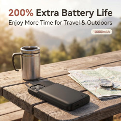 Coque batterie pour iPhone 14 et iPhone 13 6,1" 10 000 mAh avec protecteur d'écran Noir