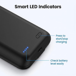 Coque batterie pour iPhone 14 et iPhone 13 6,1" 10 000 mAh avec protecteur d'écran Noir