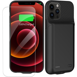 Coque batterie pour iPhone 12/12 Pro 6,1", 13800 mAh, haute capacité, coque de chargement avec protecteur d'écran, noir