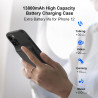 Coque batterie pour iPhone 12/12 Pro 6,1", 13800 mAh, haute capacité, coque de chargement avec protecteur d'écran, noir