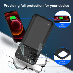 Coque batterie pour iPhone 12/12 Pro 6,1", 13800 mAh, haute capacité, coque de chargement avec protecteur d'écran, noir
