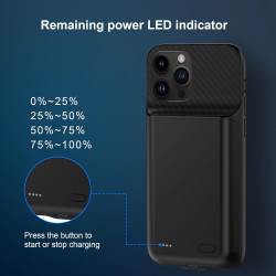 Coque batterie pour iPhone 12/12 Pro 6,1", 13800 mAh, haute capacité, coque de chargement avec protecteur d'écran, noir