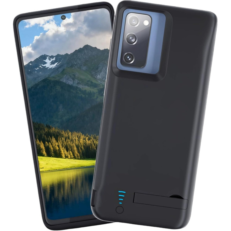 Coque batterie 5000 mAh compatible avec S20 Fe, noir mat, béquille, protection complète, 6,6 x 2,8 x 1,5 cm