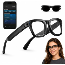 Lunette Camera HD 8MP, Vidéo, Lunettes Connectées Traduction en Temps Réel, Assistant Vocal IA, Reconnaissance IA, Appels et Mus