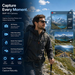 Lunette Camera HD 8MP, Vidéo, Lunettes Connectées Traduction en Temps Réel, Assistant Vocal IA, Reconnaissance IA, Appels et Mus