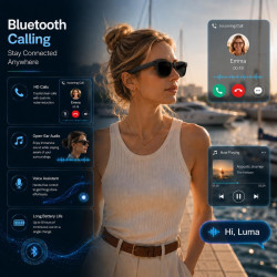 Lunette Camera HD 8MP, Vidéo, Lunettes Connectées Traduction en Temps Réel, Assistant Vocal IA, Reconnaissance IA, Appels et Mus