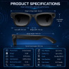 Lunette Camera HD 8MP, Vidéo, Lunettes Connectées Traduction en Temps Réel, Assistant Vocal IA, Reconnaissance IA, Appels et Mus