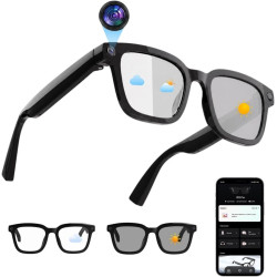 Lunettes Caméra 8 MP, Lunettes Connectées avec Port de Charge USB-C, Double Micro Ouvert, Prise en Charge des Photos, Vidéos et 