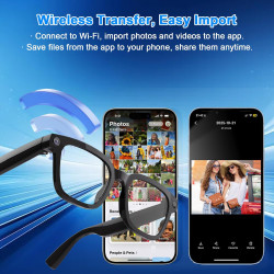Lunettes Caméra 8 MP, Lunettes Connectées avec Port de Charge USB-C, Double Micro Ouvert, Prise en Charge des Photos, Vidéos et 