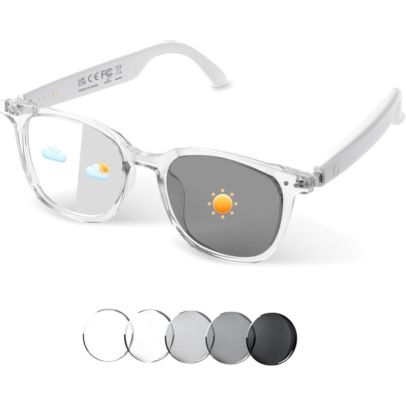 Genxenon lunettes connectées pour hommes et femmes – lunettes audio bleutooth avec verres photochromiques, haut-parleurs à condu