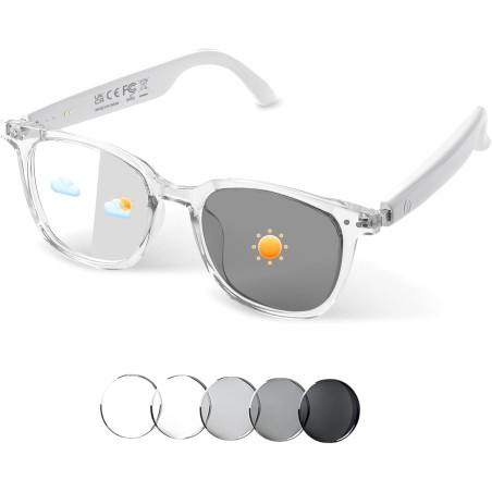 Genxenon lunettes connectées pour hommes et femmes – lunettes audio bleutooth avec verres photochromiques, haut-parleurs à condu