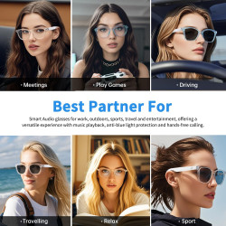 Genxenon lunettes connectées pour hommes et femmes – lunettes audio bleutooth avec verres photochromiques, haut-parleurs à condu