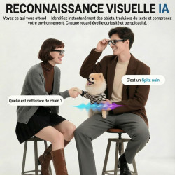 Lunettes camera hd, 8mp 1080p lunette connectées ia, processeur double cœur avec assistant ia pour traduction en temps réel, 410