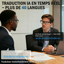 Lunettes camera hd, 8mp 1080p lunette connectées ia, processeur double cœur avec assistant ia pour traduction en temps réel, 410