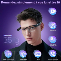 Lunettes ai avec filtre à lumière bleue - résolution hd 1200p - bleutooth - traduction vocale - avec caméra - enregistrement vid