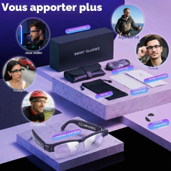 Lunettes ai avec filtre à lumière bleue - résolution hd 1200p - bleutooth - traduction vocale - avec caméra - enregistrement vid