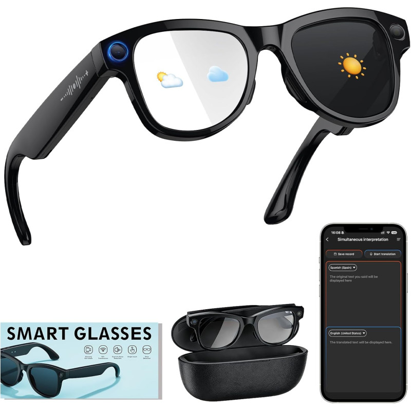Lunettes intelligentes avec appareil photo pour homme et femme, lunettes d'appareil photo 8 MP avec enregistrement audio et vidé