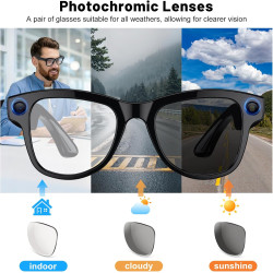 Lunettes intelligentes avec appareil photo pour homme et femme, lunettes d'appareil photo 8 MP avec enregistrement audio et vidé