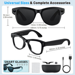 Lunettes intelligentes avec appareil photo pour homme et femme, lunettes d'appareil photo 8 MP avec enregistrement audio et vidé
