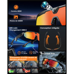 Mingtawn lunettes connectées,caméra 4k hd anti-tremblement,haut-parleurs stéréo 3d,lunettes de soleil sport polarisées uv400,lun
