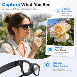 Lunettes connectées ia avec caméra hd 8mp vidéo 1080p eis,lunettes intelligentes appels musique wi-fi bleutooth traduction en te