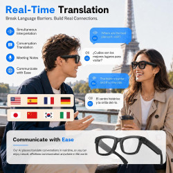 Lunettes connectées ia avec caméra hd 8mp vidéo 1080p eis,lunettes intelligentes appels musique wi-fi bleutooth traduction en te