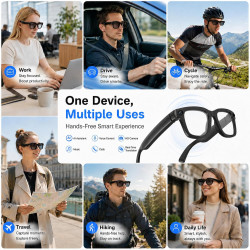 Lunettes connectées ia avec caméra hd 8mp vidéo 1080p eis,lunettes intelligentes appels musique wi-fi bleutooth traduction en te