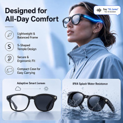 Lunettes connectées ia avec caméra hd 8mp vidéo 1080p eis,lunettes intelligentes appels musique wi-fi bleutooth traduction en te