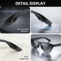 Dpofirs Lunettes intelligentes, Lunettes de Soleil pour Sports de Plein air pour Voyages, Musique et appels téléphoniques