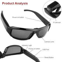 Lunettes de Soleil pour Appareil Photo, Lunettes Vidéo d'action de Sport à Objectif Grand Angle Anti-secousse 1080P, de Soleil p