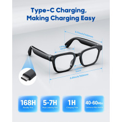 Lunettes intelligentes avec caméra et bleutooth, 8 mpx, hd 1200p | en charge l'enregistrement photo/vidéo/audio, la traduction e