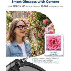 Lunettes intelligentes avec caméra et bleutooth, 8 mpx, hd 1200p | en charge l'enregistrement photo/vidéo/audio, la traduction e