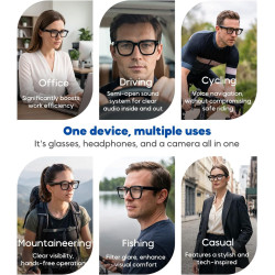 Lunettes intelligentes avec caméra et bleutooth, 8 mpx, hd 1200p | en charge l'enregistrement photo/vidéo/audio, la traduction e