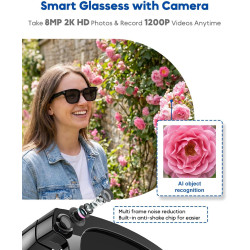 Lunettes intelligentes avec caméra et bleutooth, 8 mpx, hd 1200p | en charge l'enregistrement photo/vidéo/audio, la traduction e