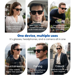 Lunettes intelligentes avec caméra et bleutooth, 8 mpx, hd 1200p | en charge l'enregistrement photo/vidéo/audio, la traduction e