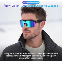 Lunettes Caméra Sport, Caméra 8 MP, Haut-Parleurs Ouverts, Verres Anti-éblouissants, Lunettes Connectées avec Vidéo, Photo et Dé
