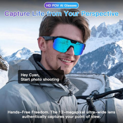 Lunettes Caméra Sport, Caméra 8 MP, Haut-Parleurs Ouverts, Verres Anti-éblouissants, Lunettes Connectées avec Vidéo, Photo et Dé