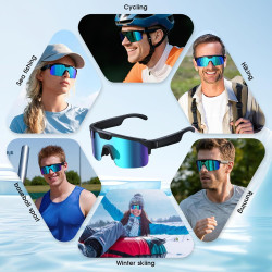 Lunettes Caméra Sport, Caméra 8 MP, Haut-Parleurs Ouverts, Verres Anti-éblouissants, Lunettes Connectées avec Vidéo, Photo et Dé