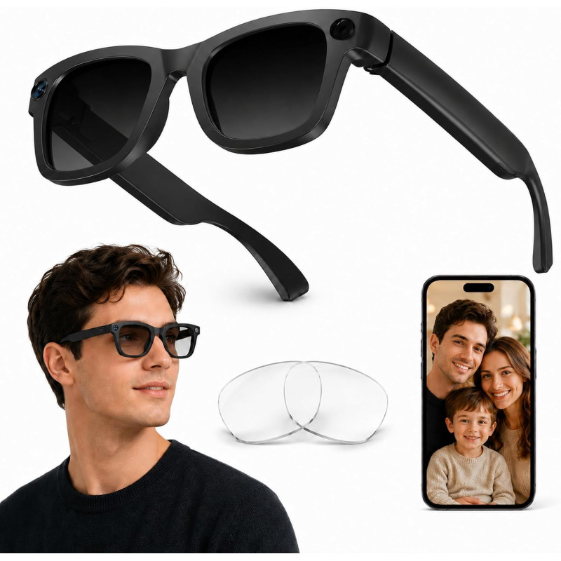 Ai smart glasses lunettes intelligentes avec caméra vidéo appels bleutooth | lunettes connectées ia caméra 8mp vidéo 1080p eis t